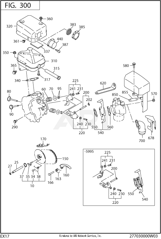 300 Intake And Exhaust Diagram and Parts List for 170DT1300  Subaru Engine