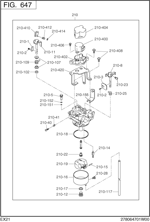 Fuel Lubricant Diagram and Parts List for EX210DS2141 EX210 Subaru Engine
