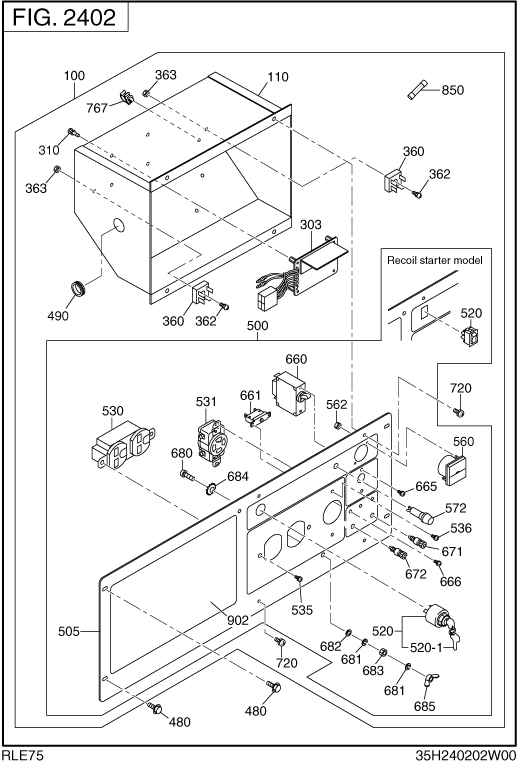 Control Box Diagram and Parts List for RLE75016001 RGX7500 Subaru Generator