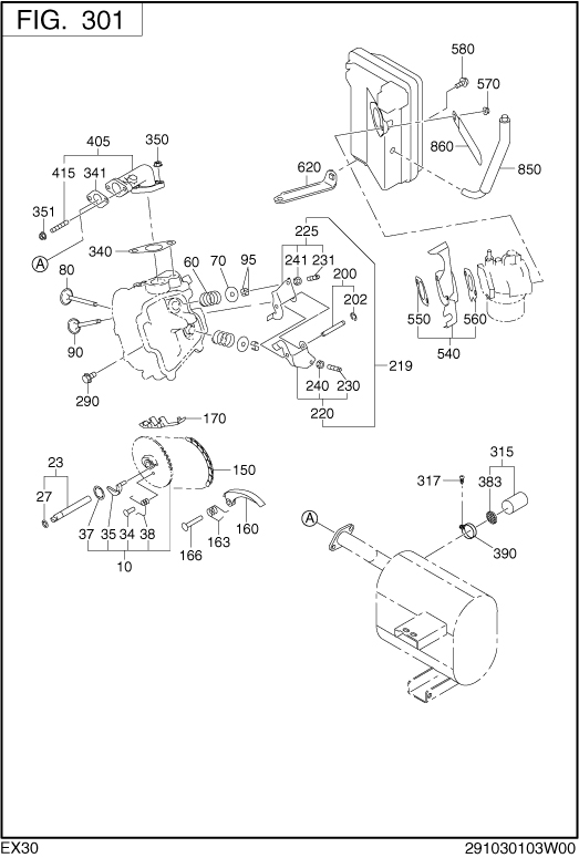 Intake Exhaust Diagram and Parts List for EX300DS2070 EX300 Subaru Engine