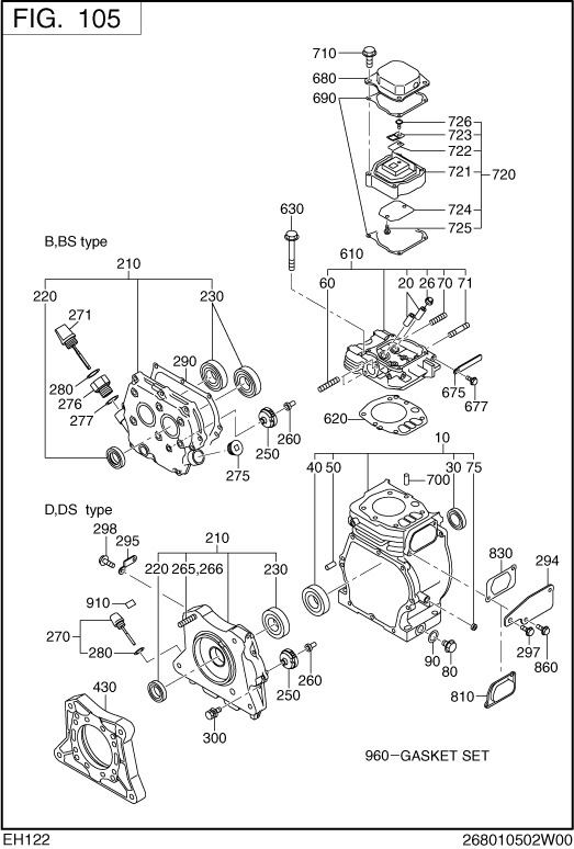 Crank Case Diagram and Parts List for EH122D46781 EH122 Subaru Engine