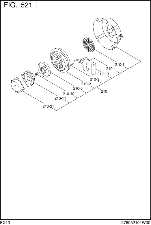 Cooling Starting Diagram and Parts List for EX130D70081 EX130 Subaru Engine