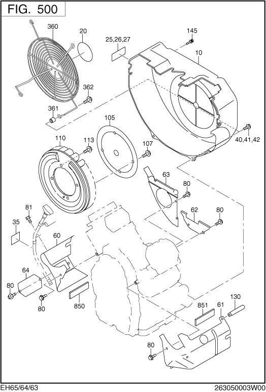 Cooling,starting Group Diagram and Parts List for EH650DA2542 EH650 Subaru Engine