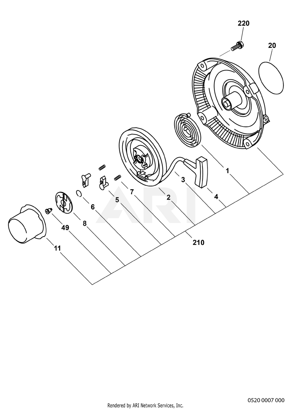 520 Recoil Starter Diagram and Parts List for EX400D51040  Subaru Engine