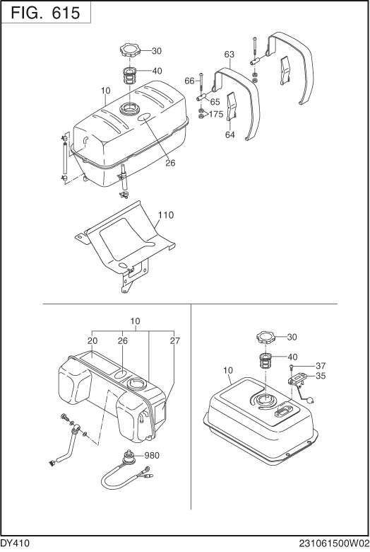 Fuel,lubricant Group Diagram and Parts List for DY410YD2600 DY410 Subaru Engine
