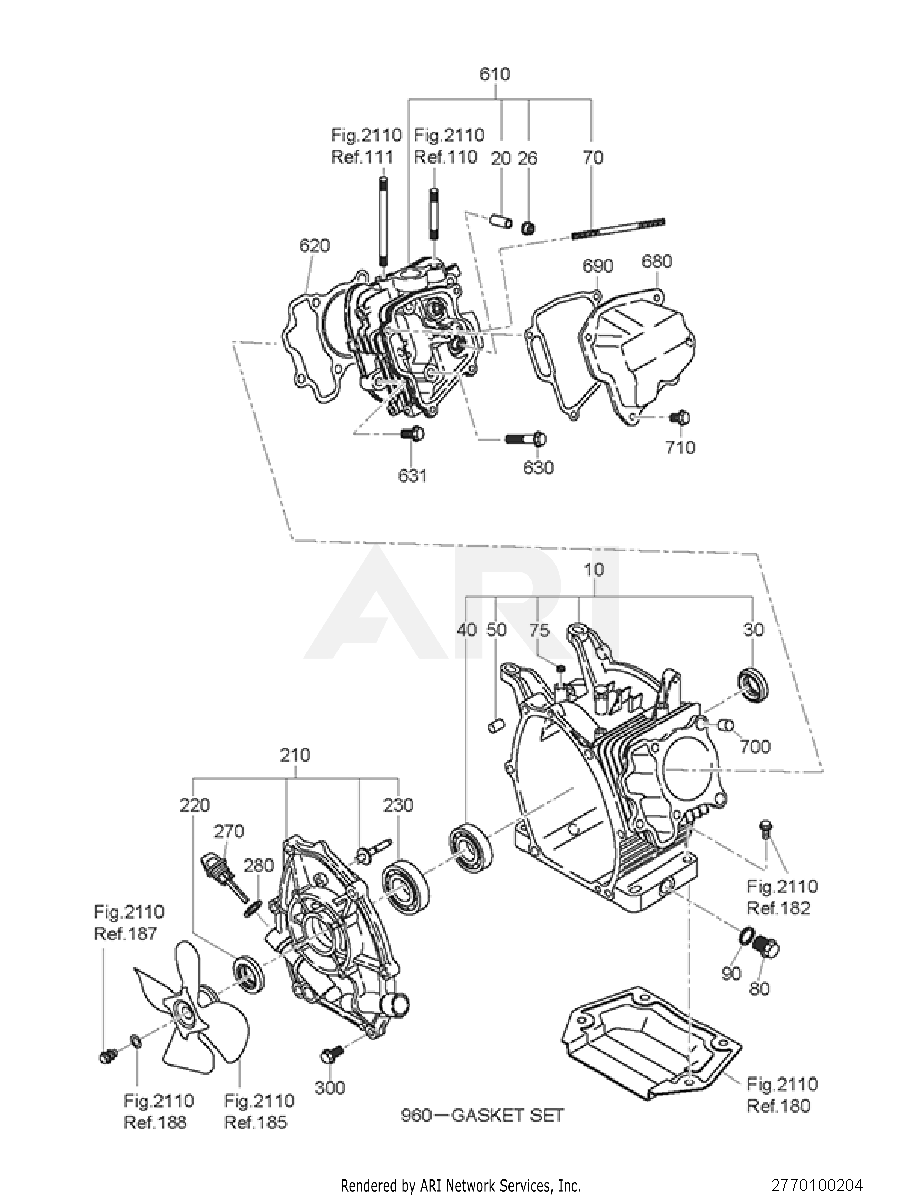 100 Crankcase Diagram and Parts List for RAS28017010  Subaru Generator