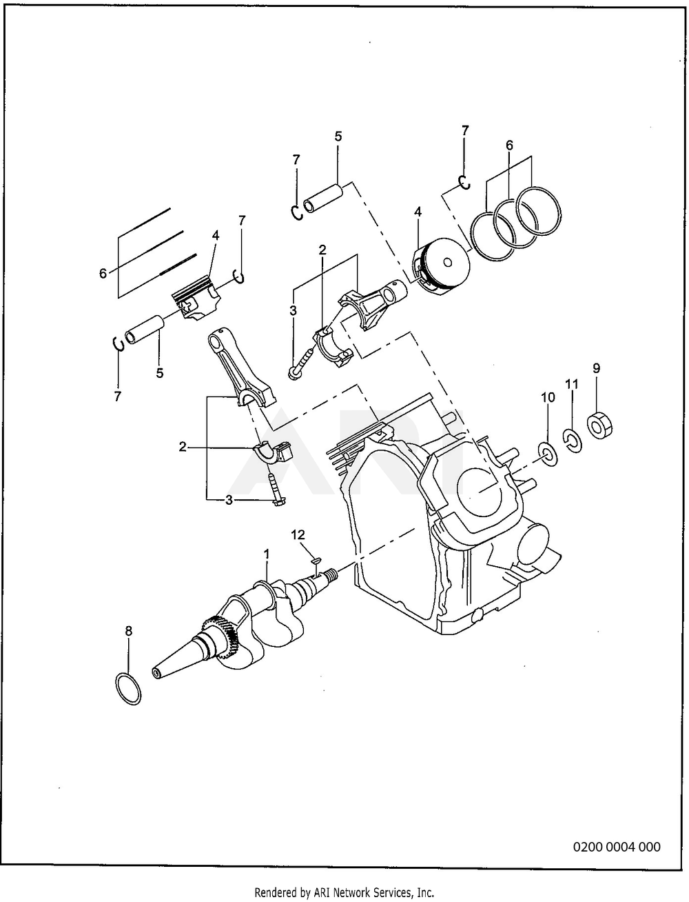 200 Crankshaft Diagram and Parts List for RGV10K77010  Subaru Generator