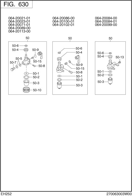 Fuel Lubricant Diagram and Parts List for EH252B02021 EH252 Subaru Engine