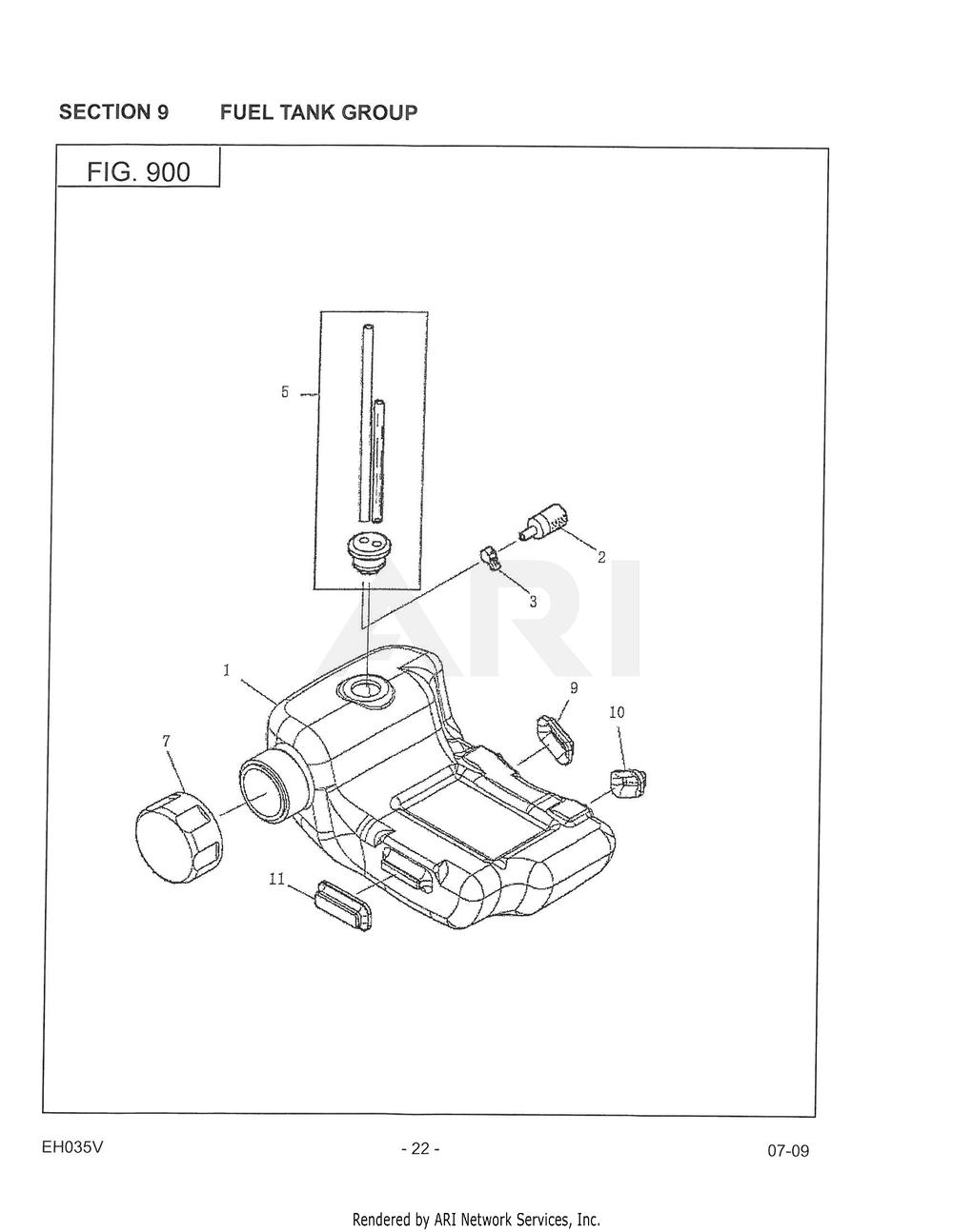 900 Fuel Tank Diagram and Parts List for EH035VA1305  Subaru Engine