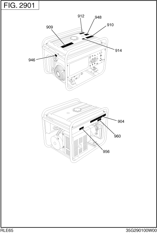 Label Diagram and Parts List for RLE65053510 RGX6500E Subaru Generator