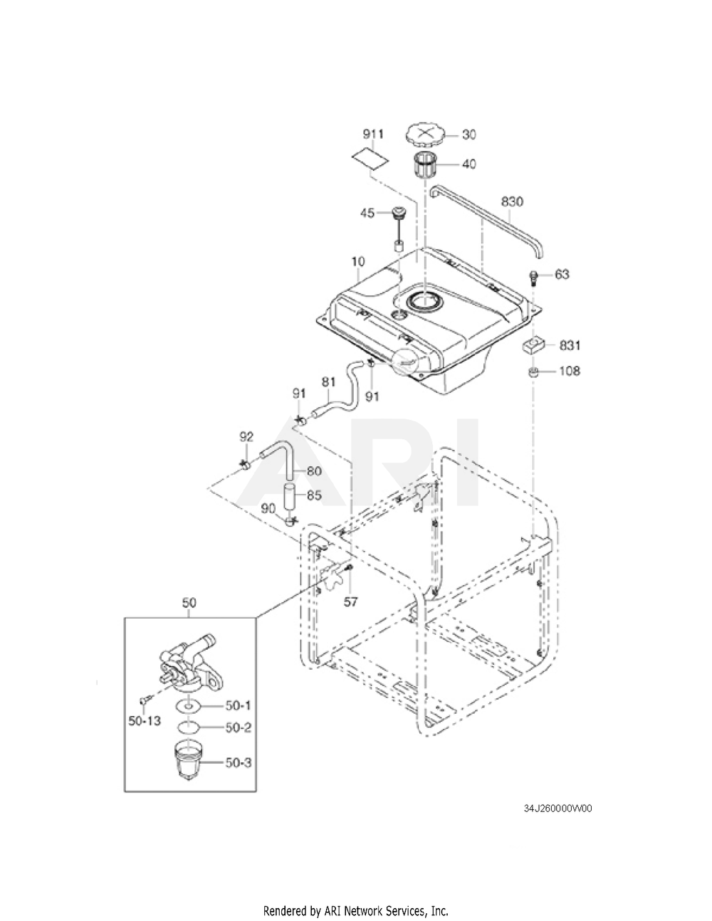 2600 Fuel And Lubricant Diagram and Parts List for RAS43023770  Subaru Generator