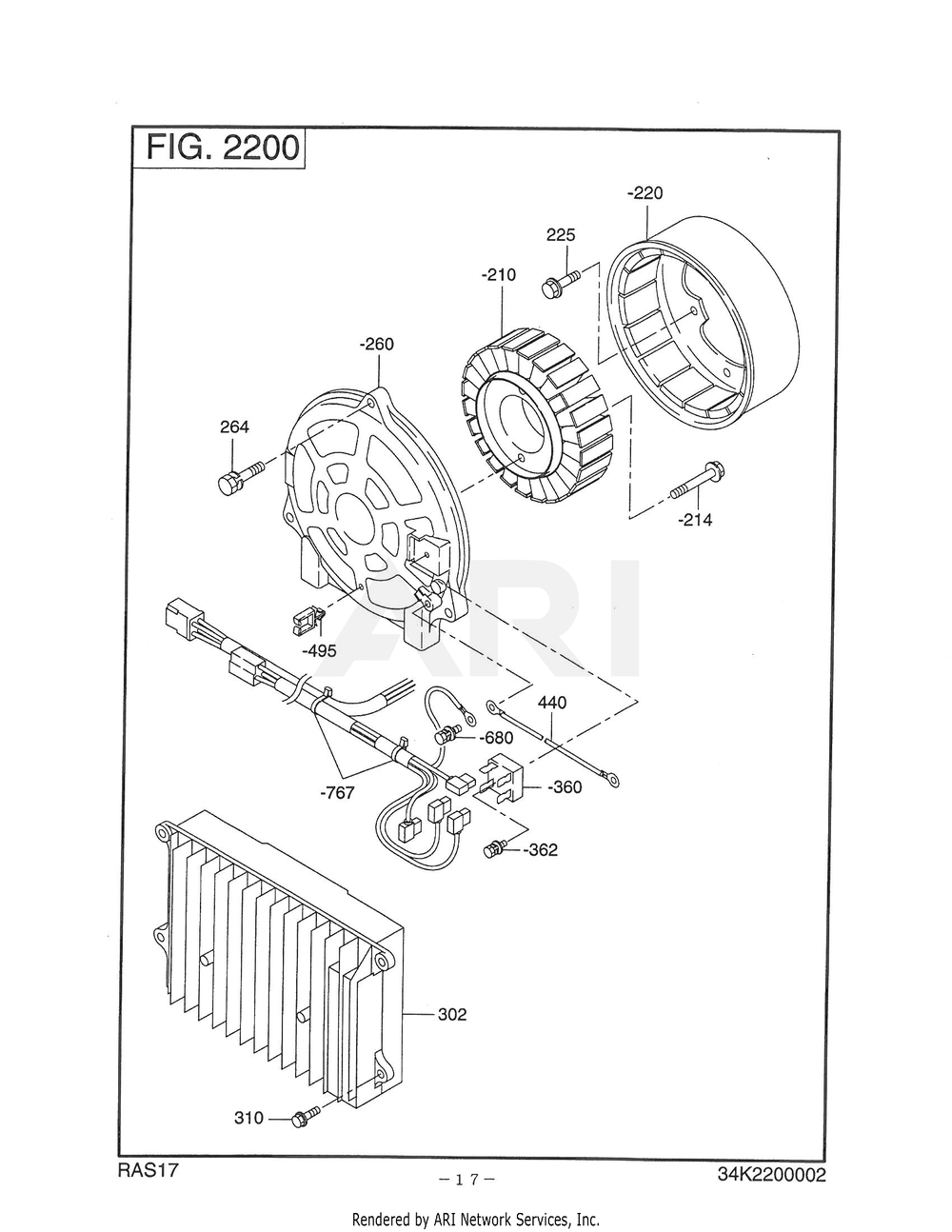 2200 Generator Diagram and Parts List for RAS17023040  Subaru Generator