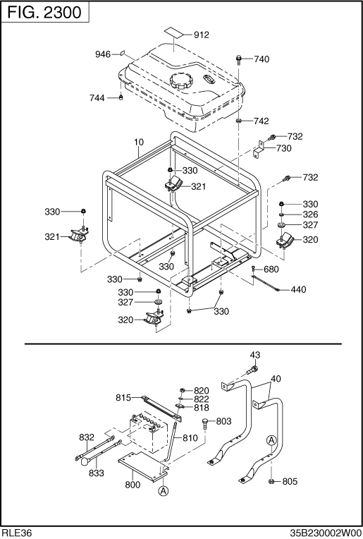 Pipe Frame Diagram and Parts List for RLE36045021 RGX3600 Subaru Generator