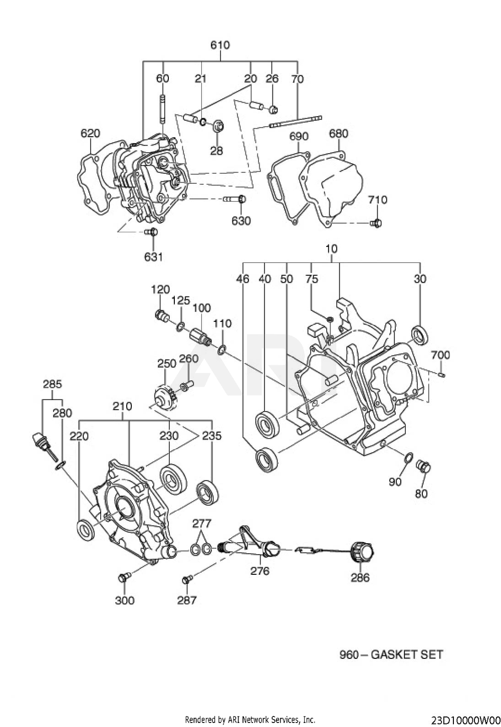 100 Crankcase Diagram and Parts List for EE400DSM500  Subaru Engine