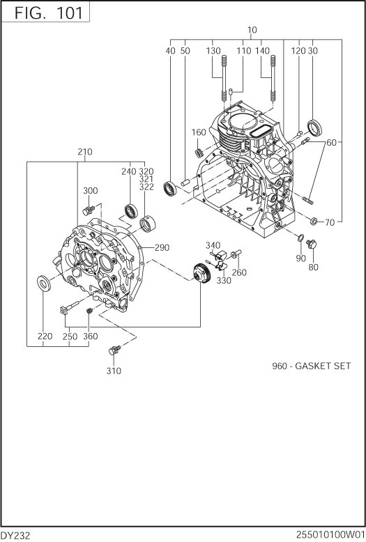 Crankcase Diagram and Parts List for DY232DD0201 DY232 Subaru Engine