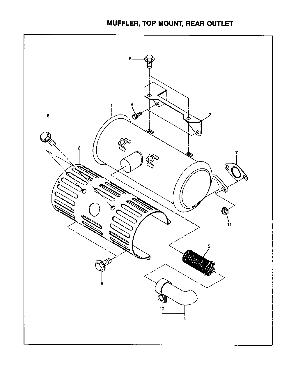 Muffler/top mount/rear outlet Diagram and Parts List for EH63  Subaru Engine