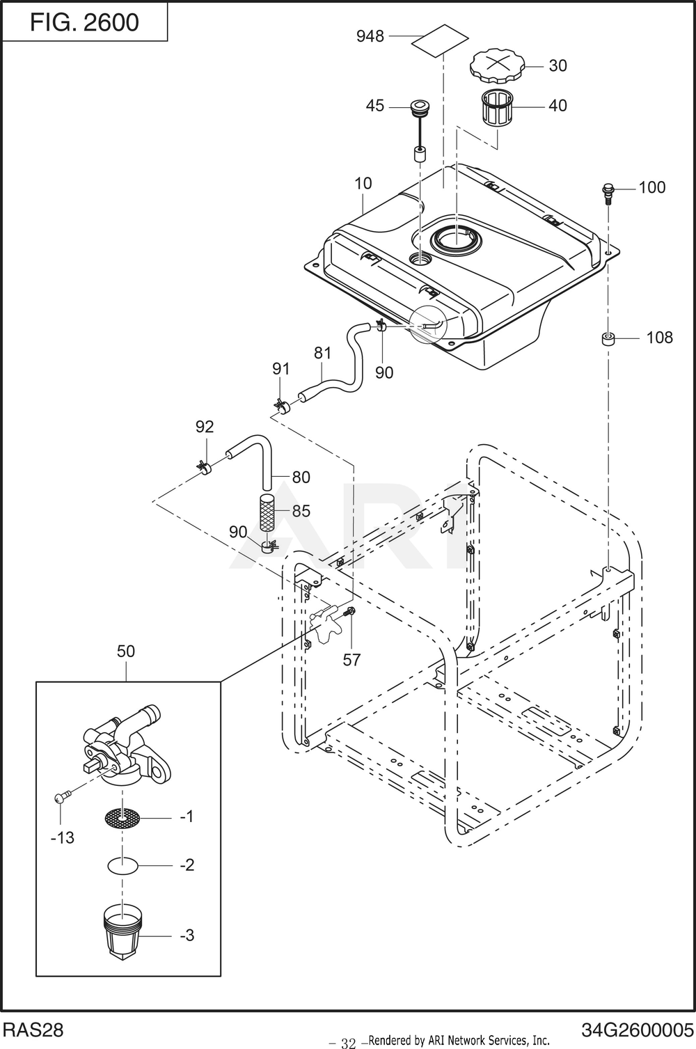 2600 Fuel And Lubricant Diagram and Parts List for RAS32023510  Subaru Generator