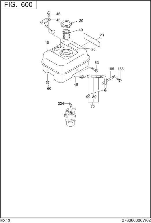 Fuel Lubricant Diagram and Parts List for EX130D40036 EX130 Subaru Engine