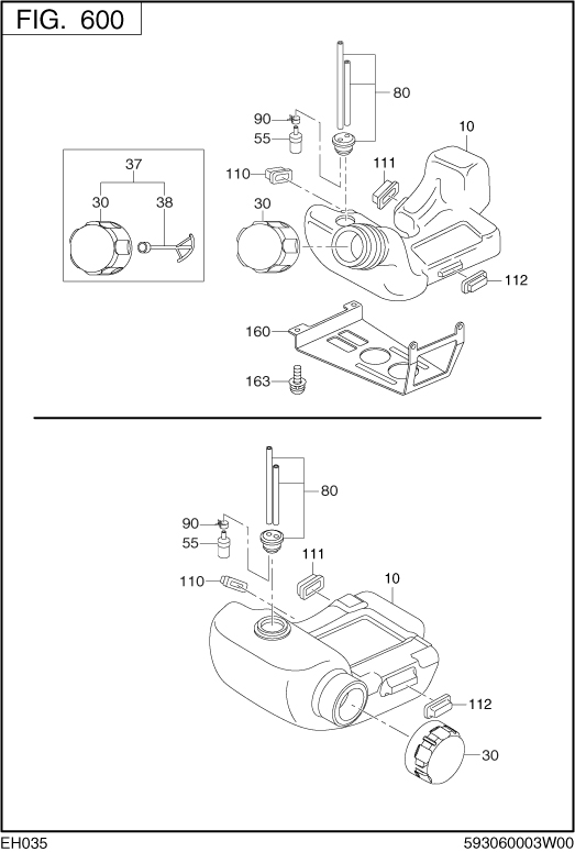 Fuel Lubricant Diagram and Parts List for EH035VA1202 EH035 Subaru Engine