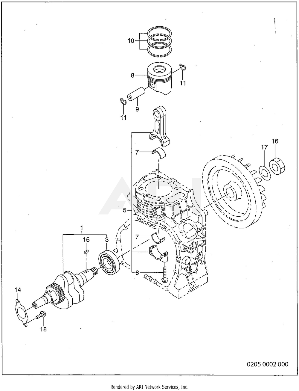 205 Crankshaft And Piston Diagram and Parts List for RD330017640  Subaru Generator