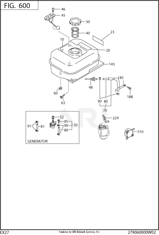 600 Fuel And Lubricant Diagram and Parts List for EX270DE5043  Subaru Engine