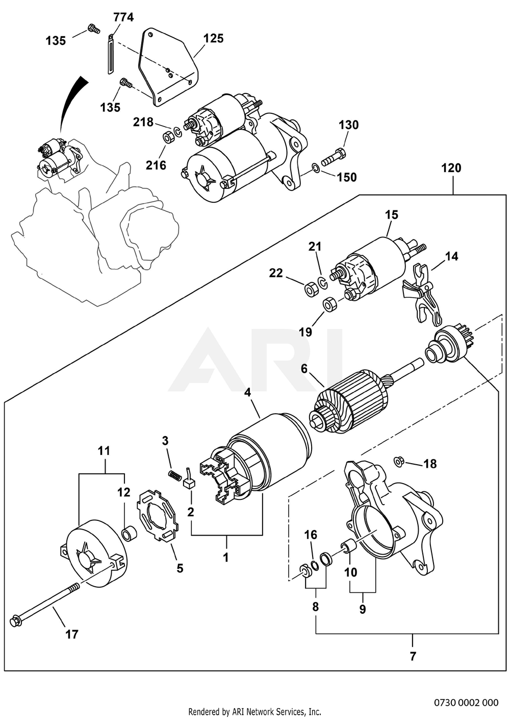 720 Starter Motor Diagram and Parts List for EX400DS5510  Subaru Engine