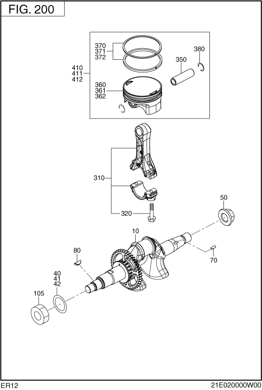 Crankshaft,piston Group Diagram and Parts List for ER120D41000 ER120 Subaru Engine