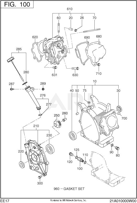100 Crankcase Diagram and Parts List for EE170DST010  Subaru Engine