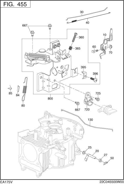 Governor Operation Diagram and Parts List for EA175V73030 EA175 Subaru Engine