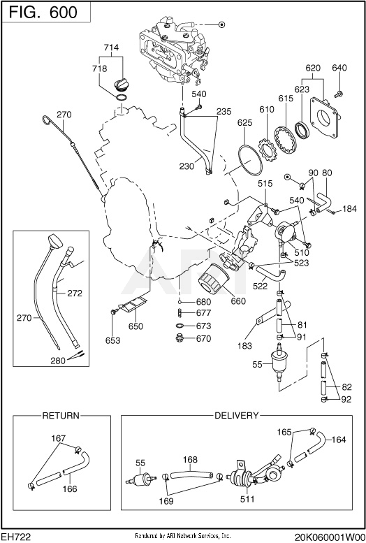 600 Fuel And Lubricant Diagram and Parts List for EH722DS5171  Subaru Engine