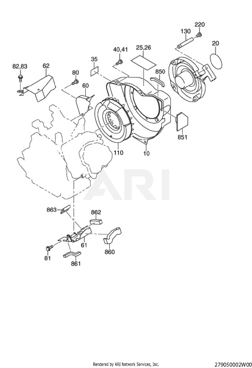 500 Cooling And Starting Diagram and Parts List for EX270D50212  Subaru Engine