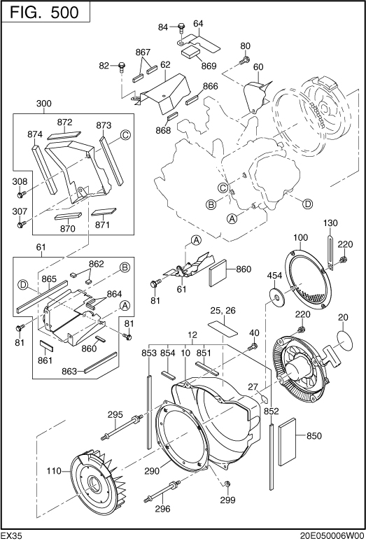 Cooling,starting Diagram and Parts List for EX350D00031 EX350 Subaru Engine