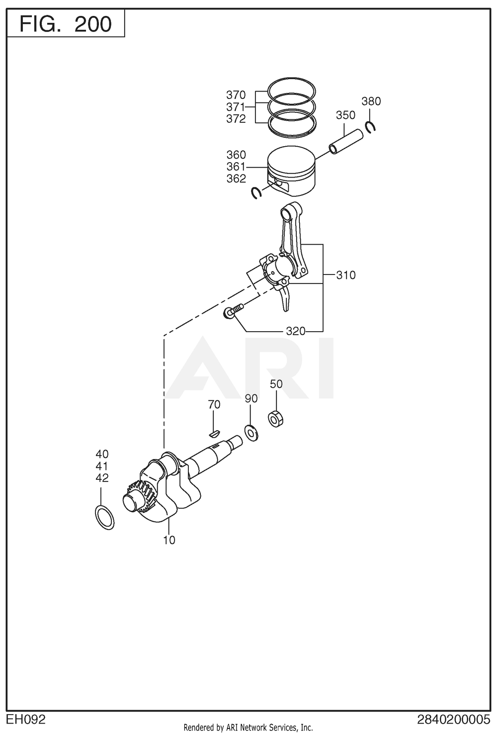 200 Crankshaft Diagram and Parts List for RAS17023094  Subaru Generator