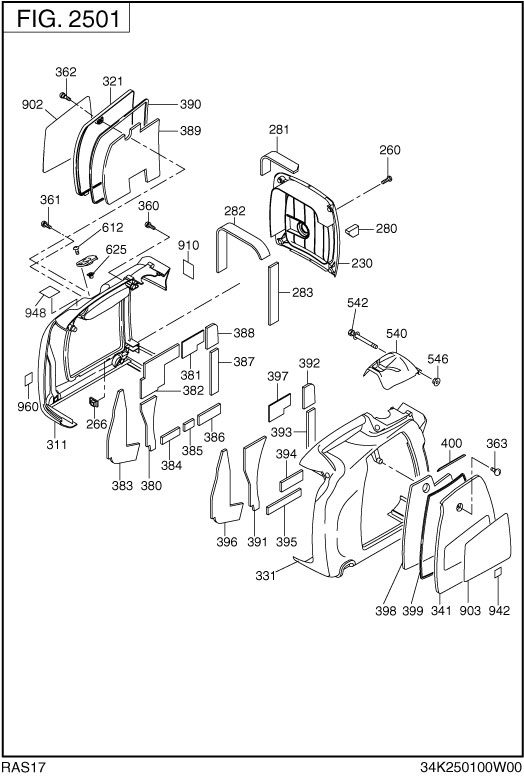 Cover Group Diagram and Parts List for RAS17018011 R1700i Subaru Generator