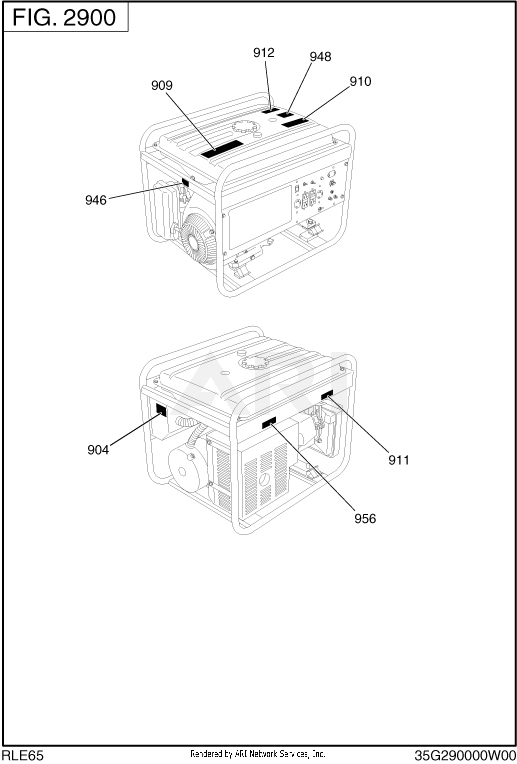 2900 Accessory Label Diagram and Parts List for RLE65053000  Subaru Generator