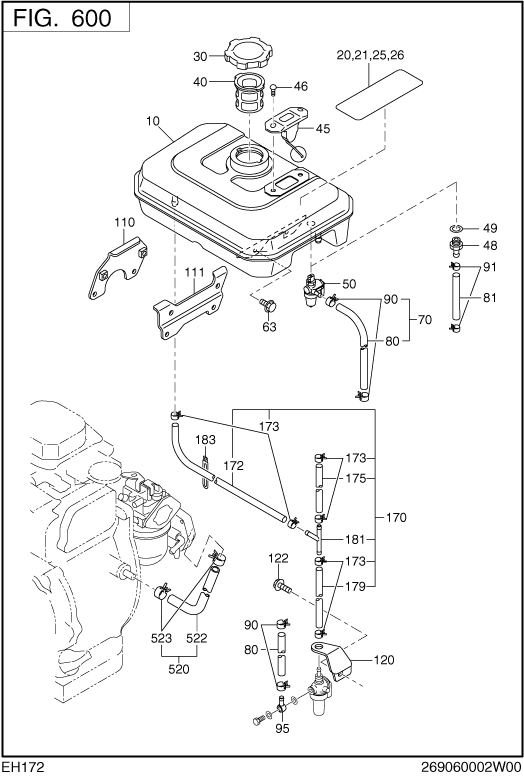 Fuel Lubricant Diagram and Parts List for EH172BS0241 EH172 Subaru Engine