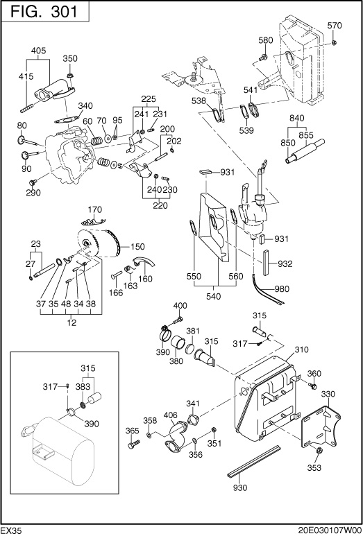Intake,exhaust Diagram and Parts List for EX350D20240 EX350 Subaru Engine