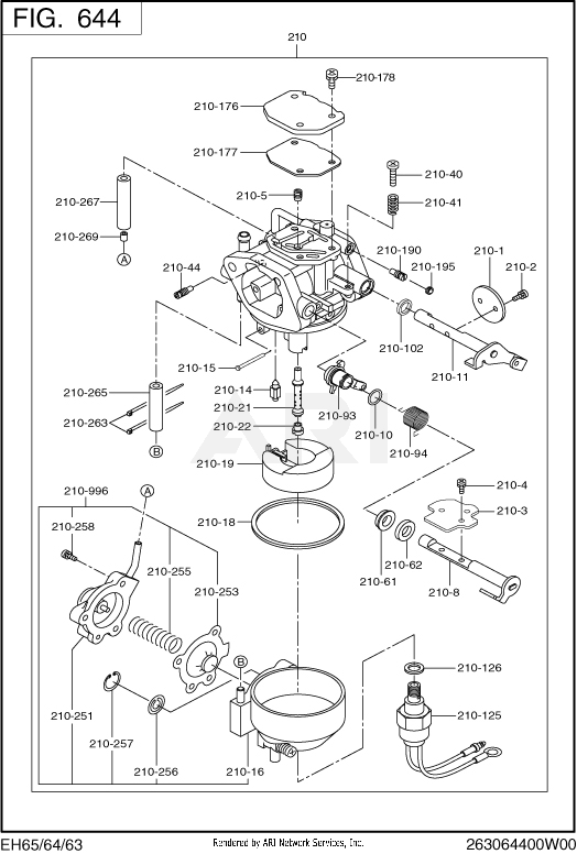 640 Carburetor Diagram and Parts List for EH650VC0130  Subaru Engine