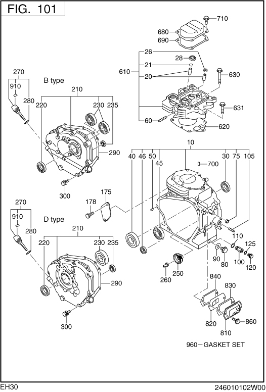 Crankcase Diagram and Parts List for EH300B67010 EH300 Subaru Engine