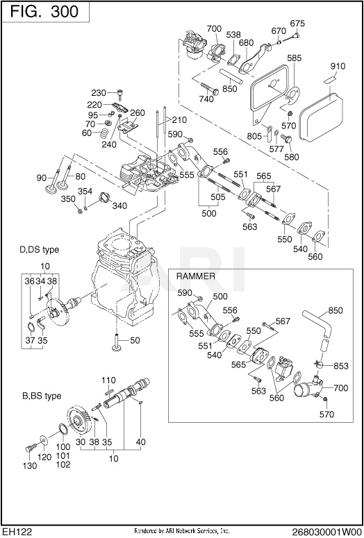 300 Intake And Exhaust Diagram and Parts List for EH122D46530  Subaru Engine