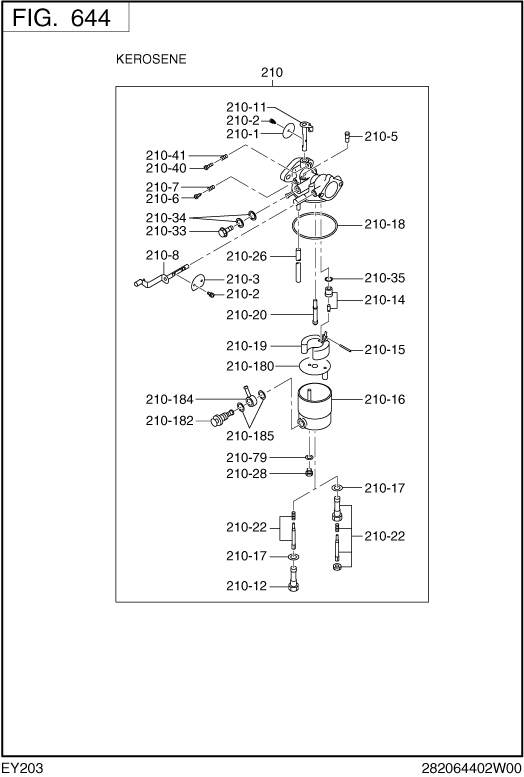 Fuel Lubricant Diagram and Parts List for EY203DKC620 EY203 Subaru Engine