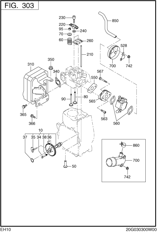 Intake Exhaust Diagram and Parts List for EH100F47013 EH100 Subaru Engine