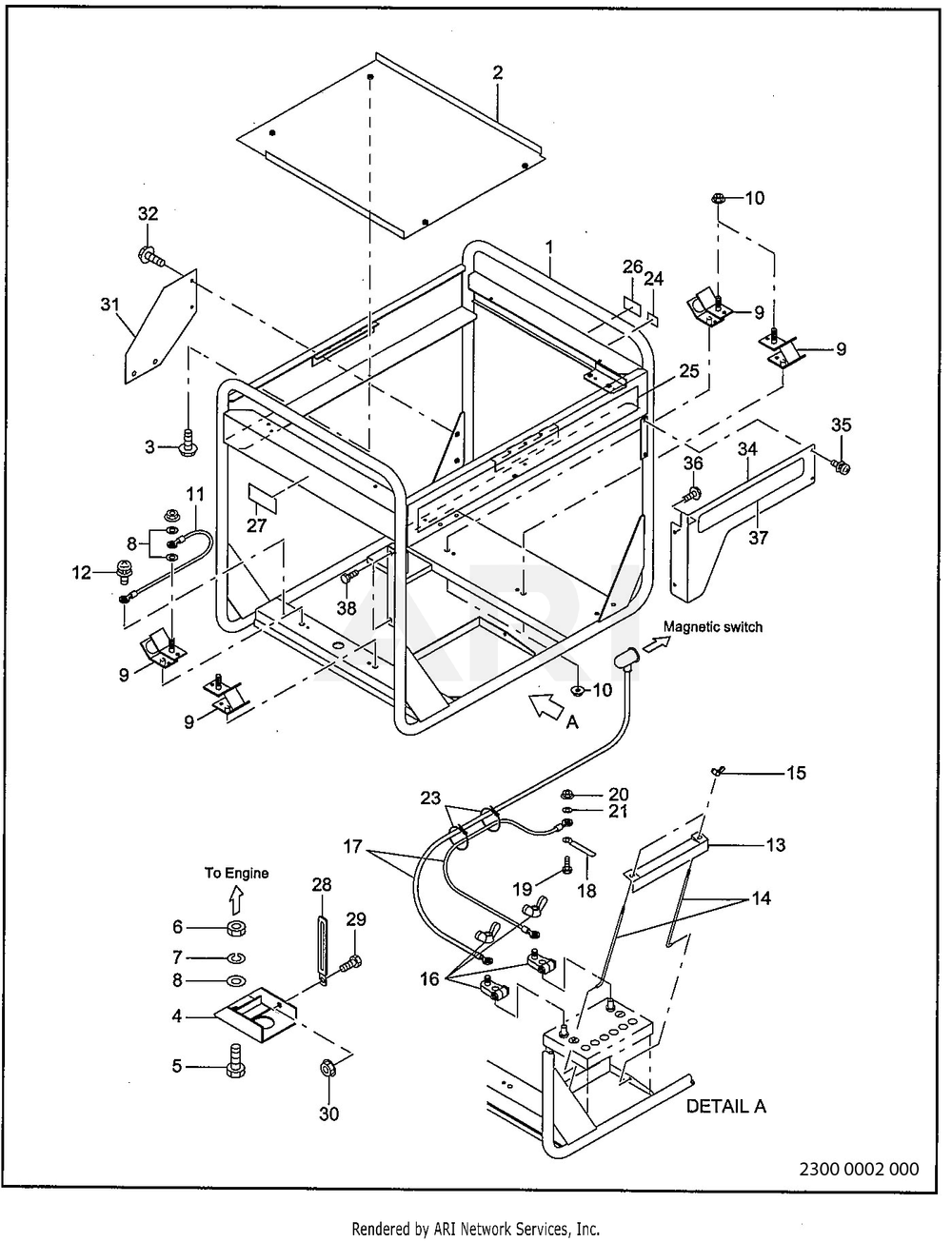 2300 Base And Frame Diagram and Parts List for RGV12K36030  Subaru Generator