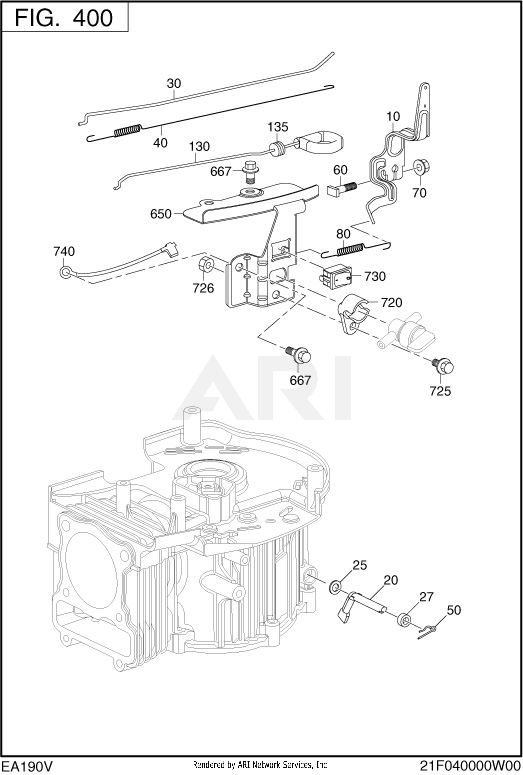 400 Governor Diagram and Parts List for EA190V50011  Subaru Engine