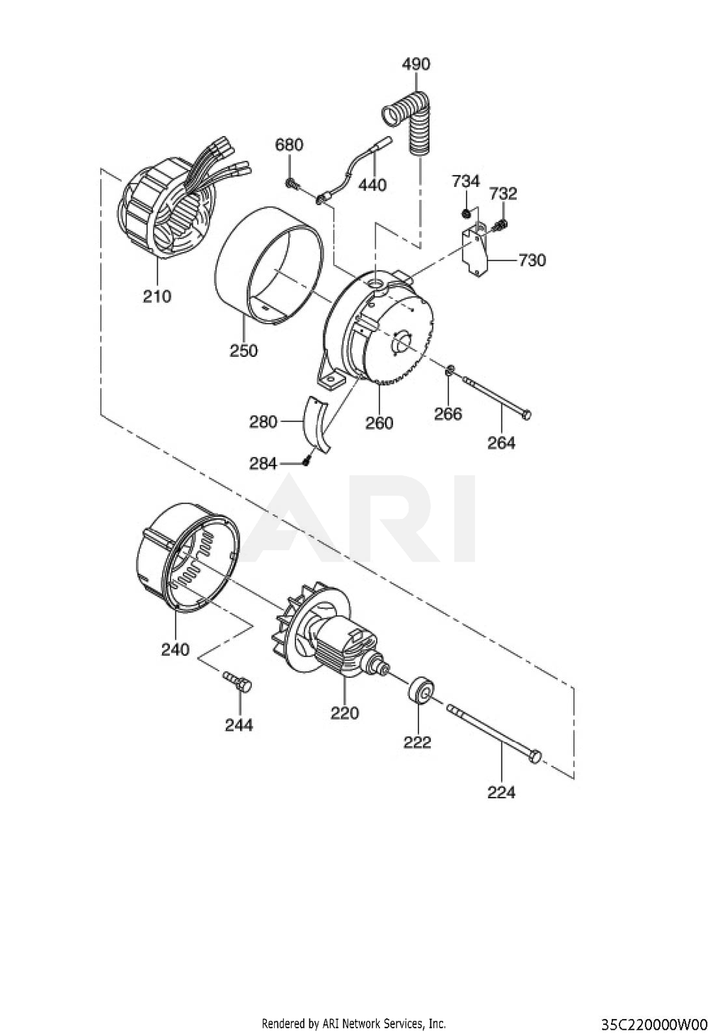 2200 Generator Diagram and Parts List for RLE48044034  Subaru Generator