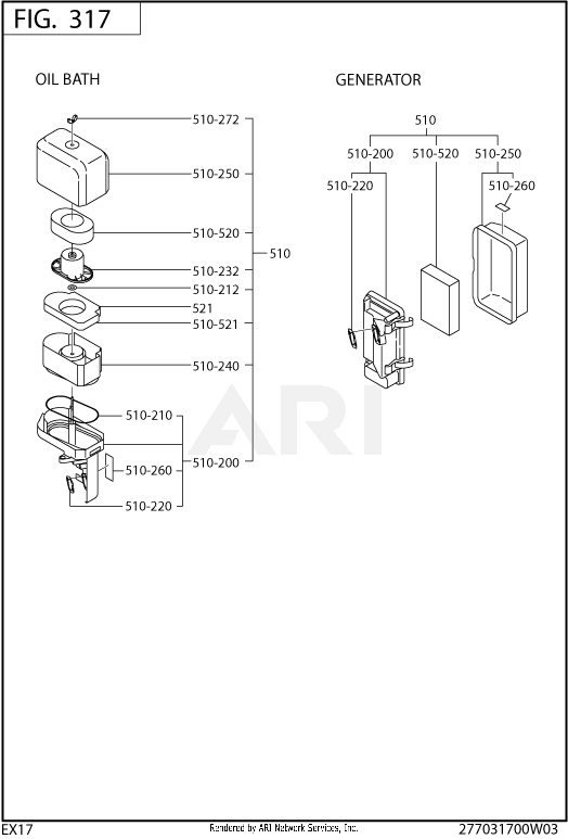 317 Intake And Exhaust Diagram and Parts List for 170DT0101  Subaru Engine