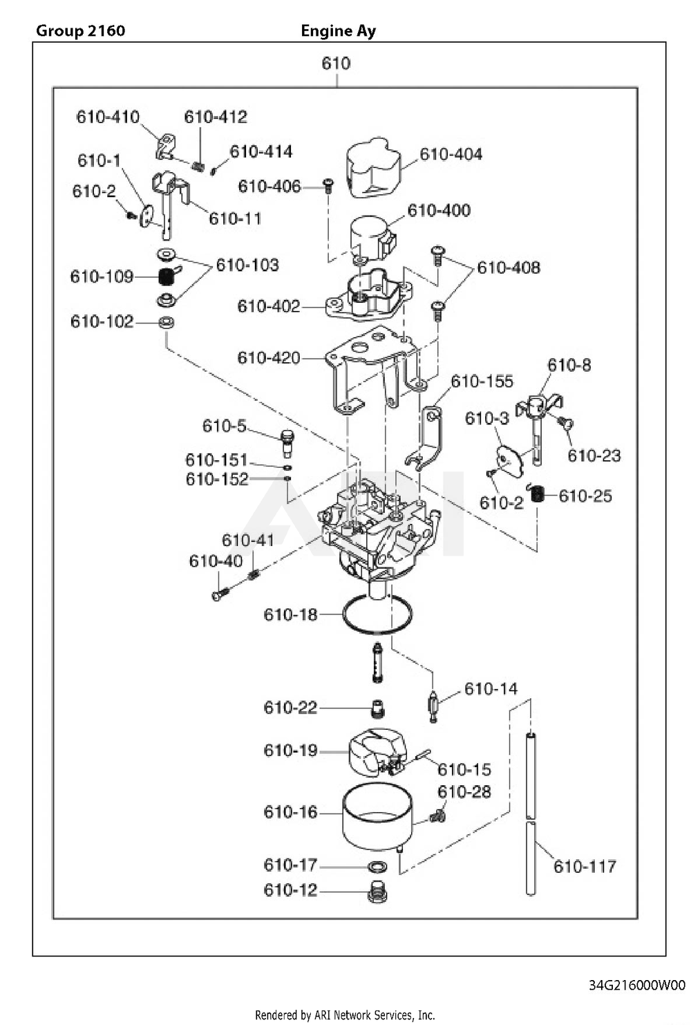 2160 Carburetor Engine Ay Diagram and Parts List for RAS28023030  Subaru Generator