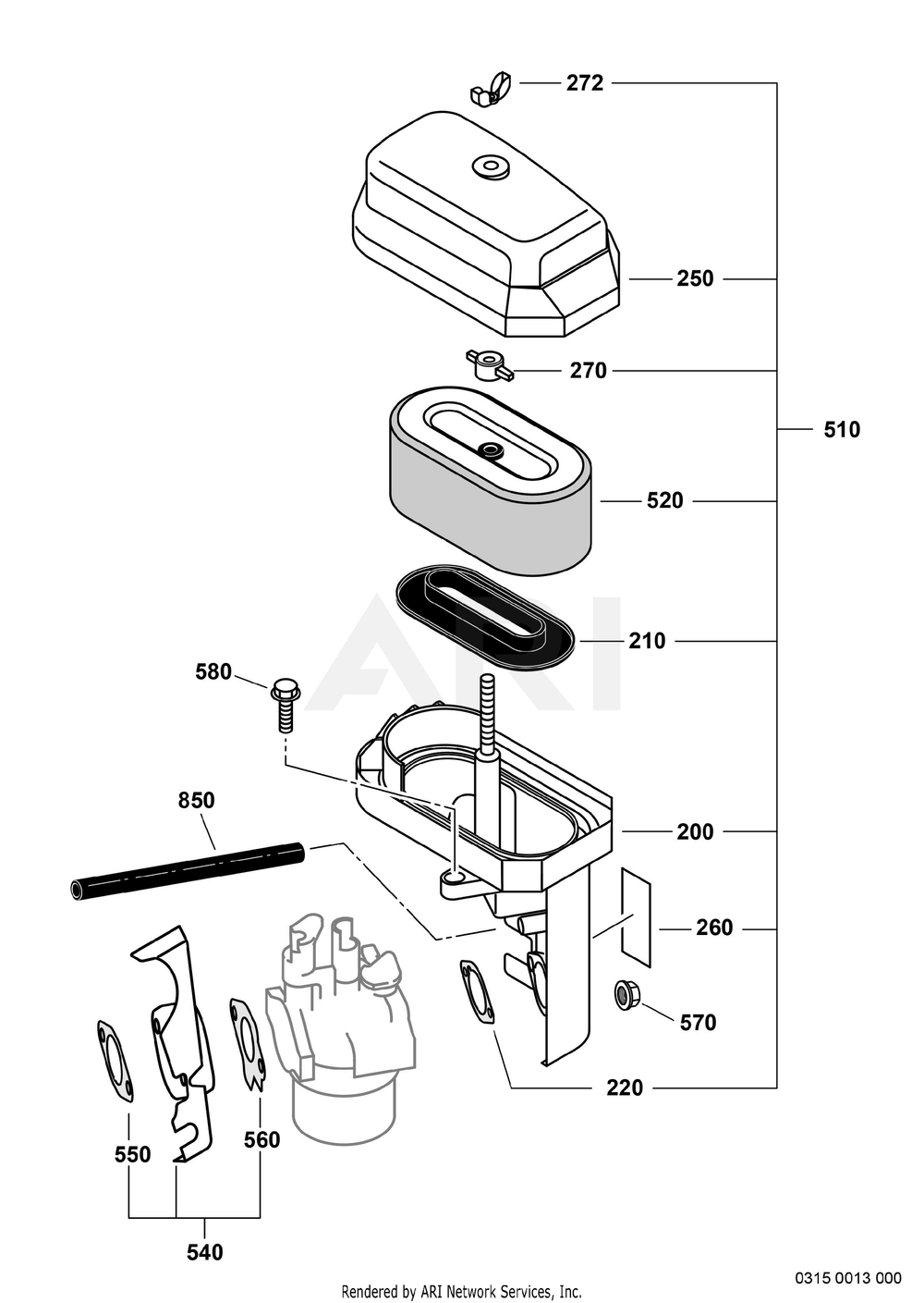 315 Air Cleaner Diagram and Parts List for EX170D10076  Subaru Engine