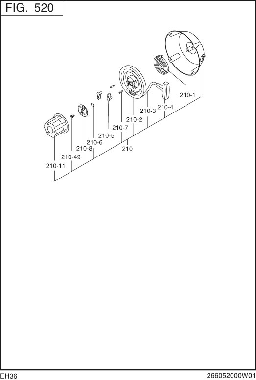Cooling.Starting Group Diagram and Parts List for EH360D61011 EH360 Subaru Engine