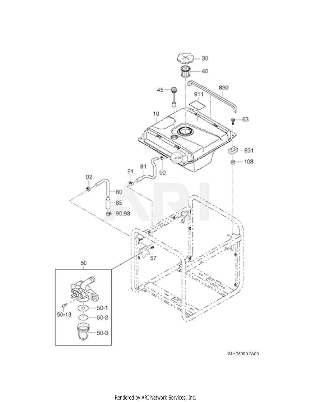 2600 Fuel And Lubricant Diagram and Parts List for RAS32023514  Subaru Generator